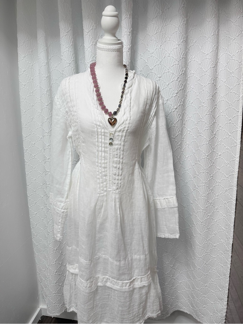 White Boho Pintuck Cotton Tunic Dress